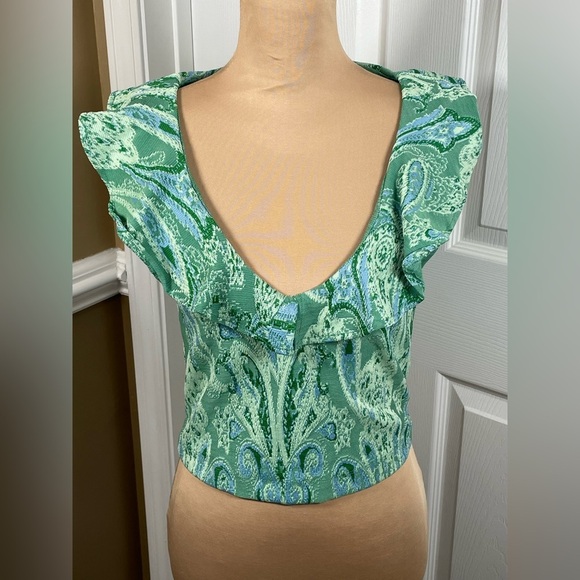 ZARA Ruffled Jacquard Top Green Large - Picture 6 of 10